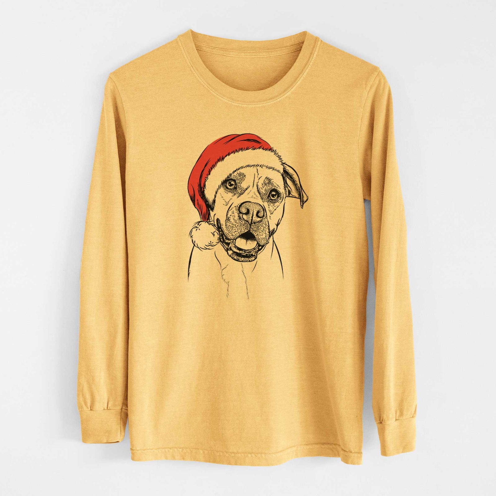Santa Frankie Tankie the Boxer Mix - Heavyweight 100% Cotton Long Sleeve