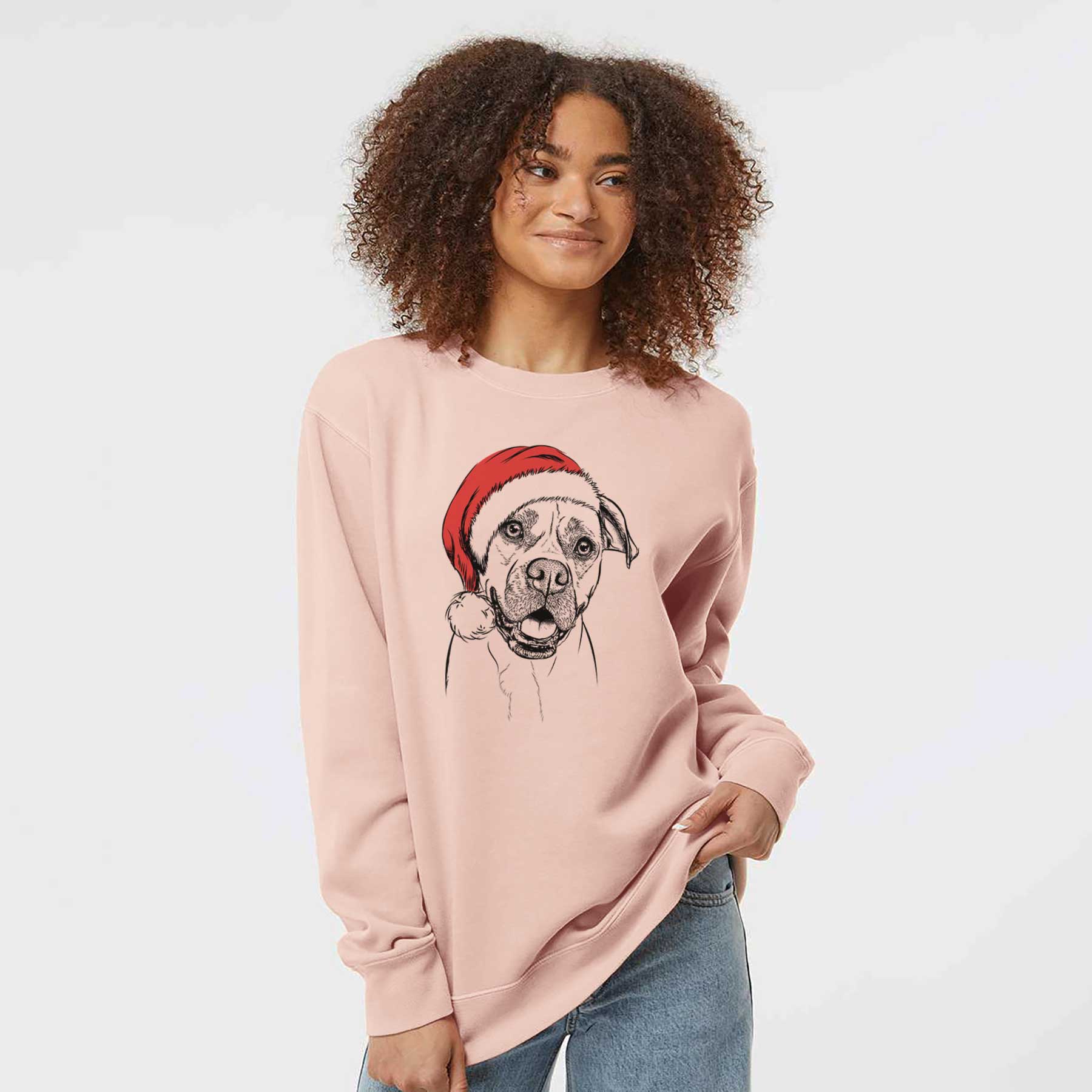 Santa Frankie Tankie the Boxer Mix - Unisex Pigment Dyed Crew Sweatshirt