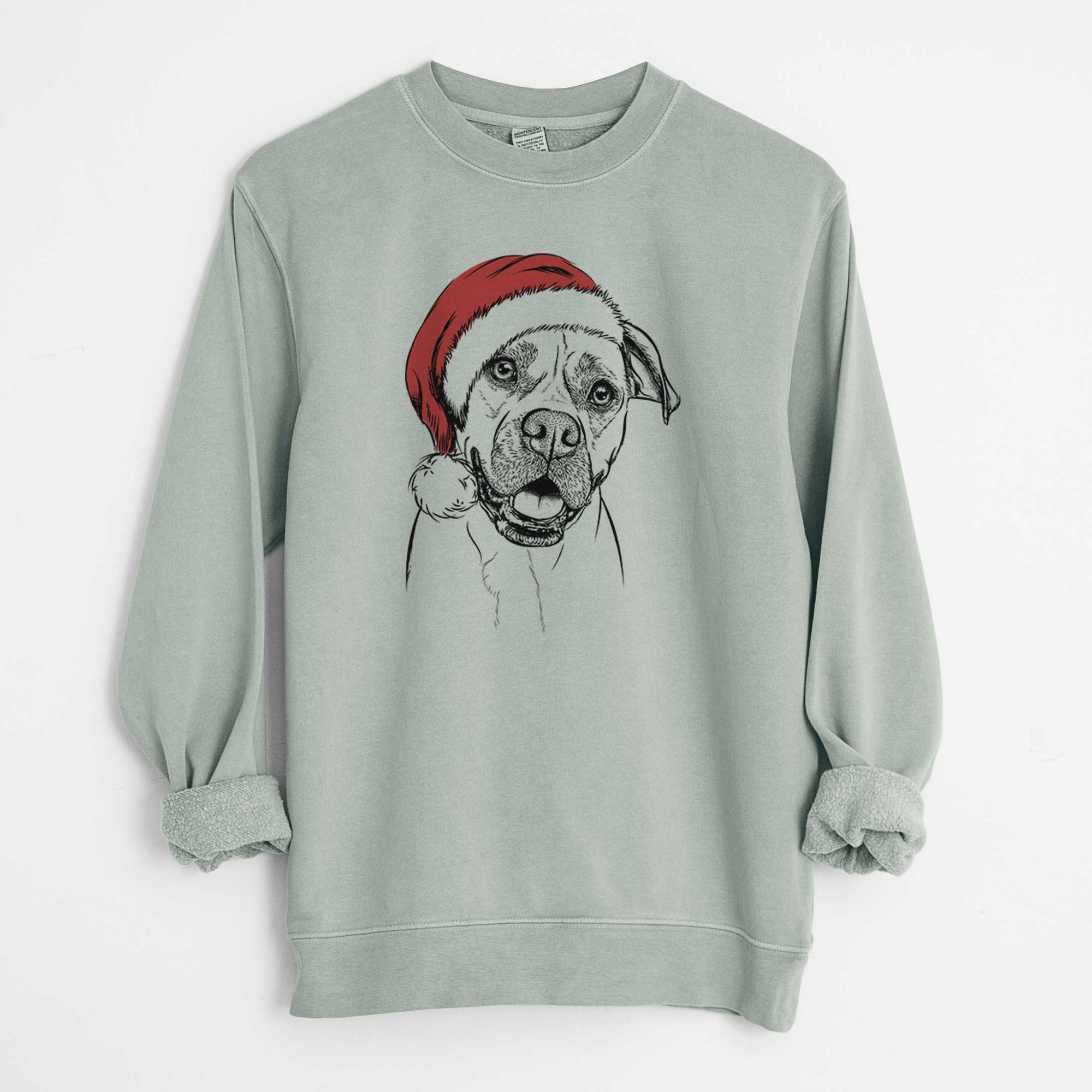 Santa Frankie Tankie the Boxer Mix - Unisex Pigment Dyed Crew Sweatshirt