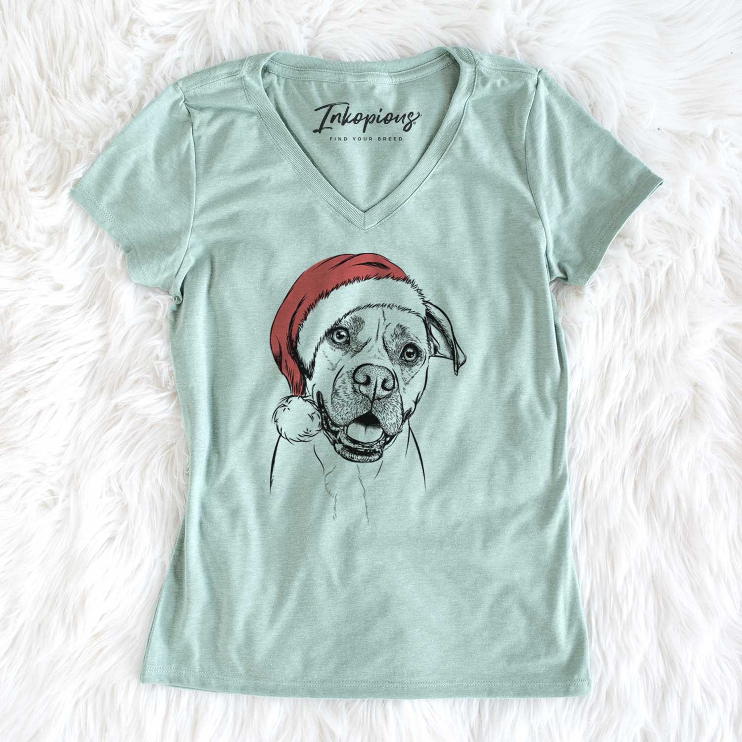 Santa Frankie Tankie the Boxer Mix - Women's V-neck Shirt