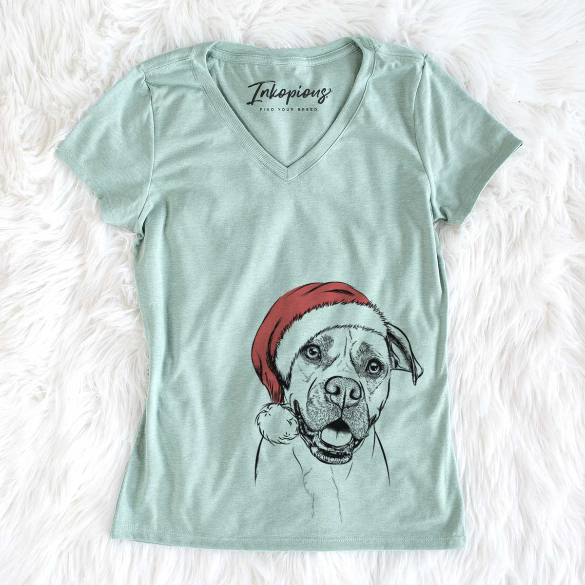 Santa Frankie Tankie the Boxer Mix - Women&#39;s V-neck Shirt