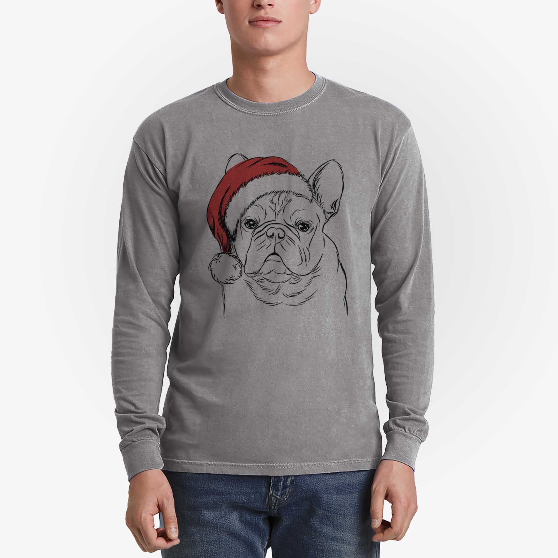 Santa Fudge the French Bulldog - Heavyweight 100% Cotton Long Sleeve