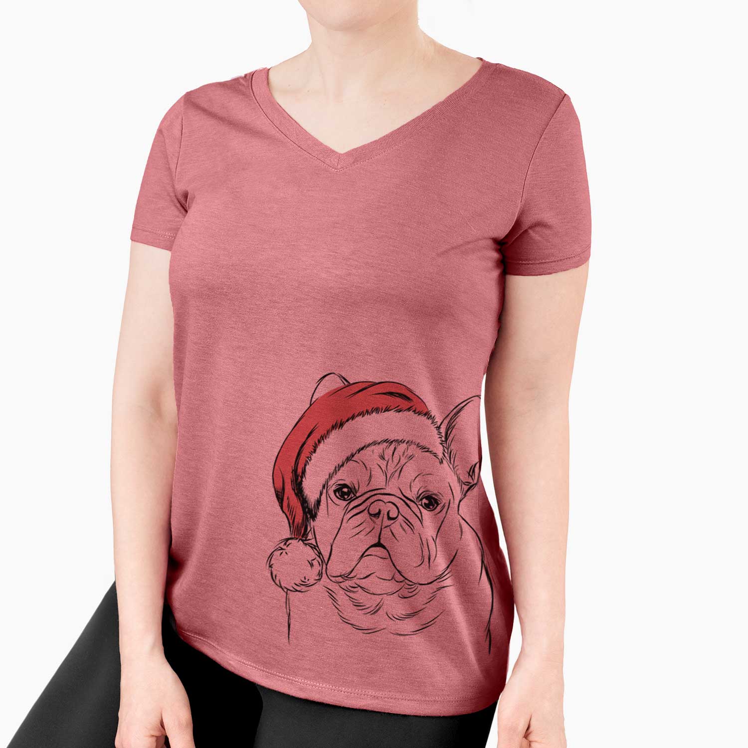 Santa Fudge the French Bulldog - Women's V-neck Shirt