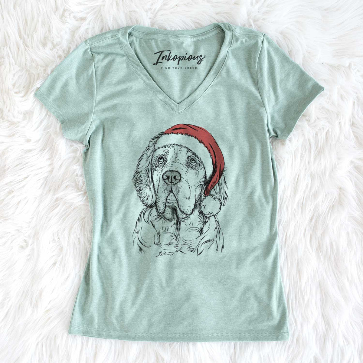 Santa Gary the Clumber Spaniel - Women's V-neck Shirt