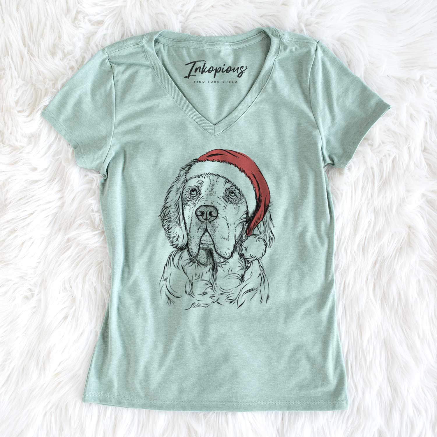 Santa Gary the Clumber Spaniel - Women's V-neck Shirt