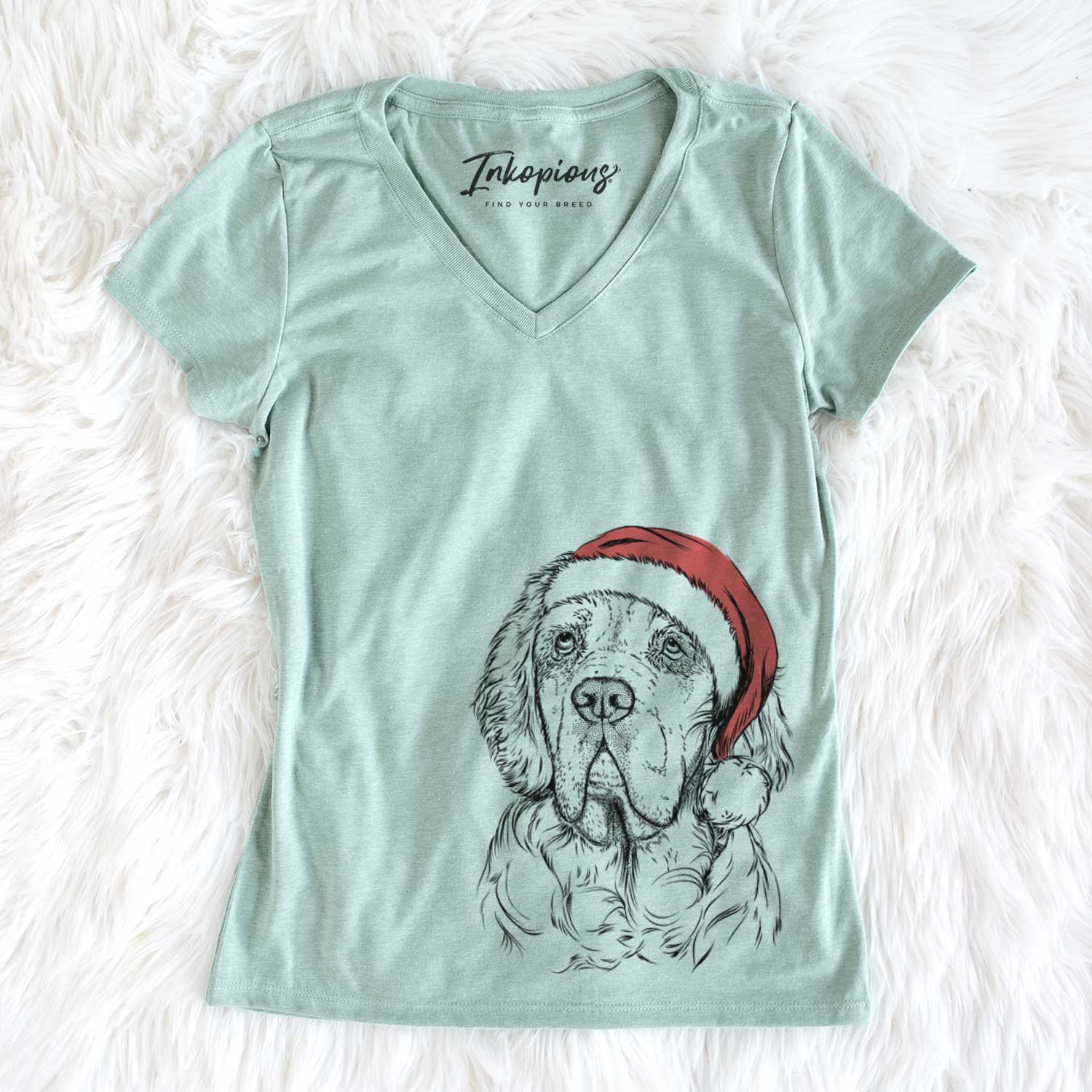 Santa Gary the Clumber Spaniel - Women's V-neck Shirt