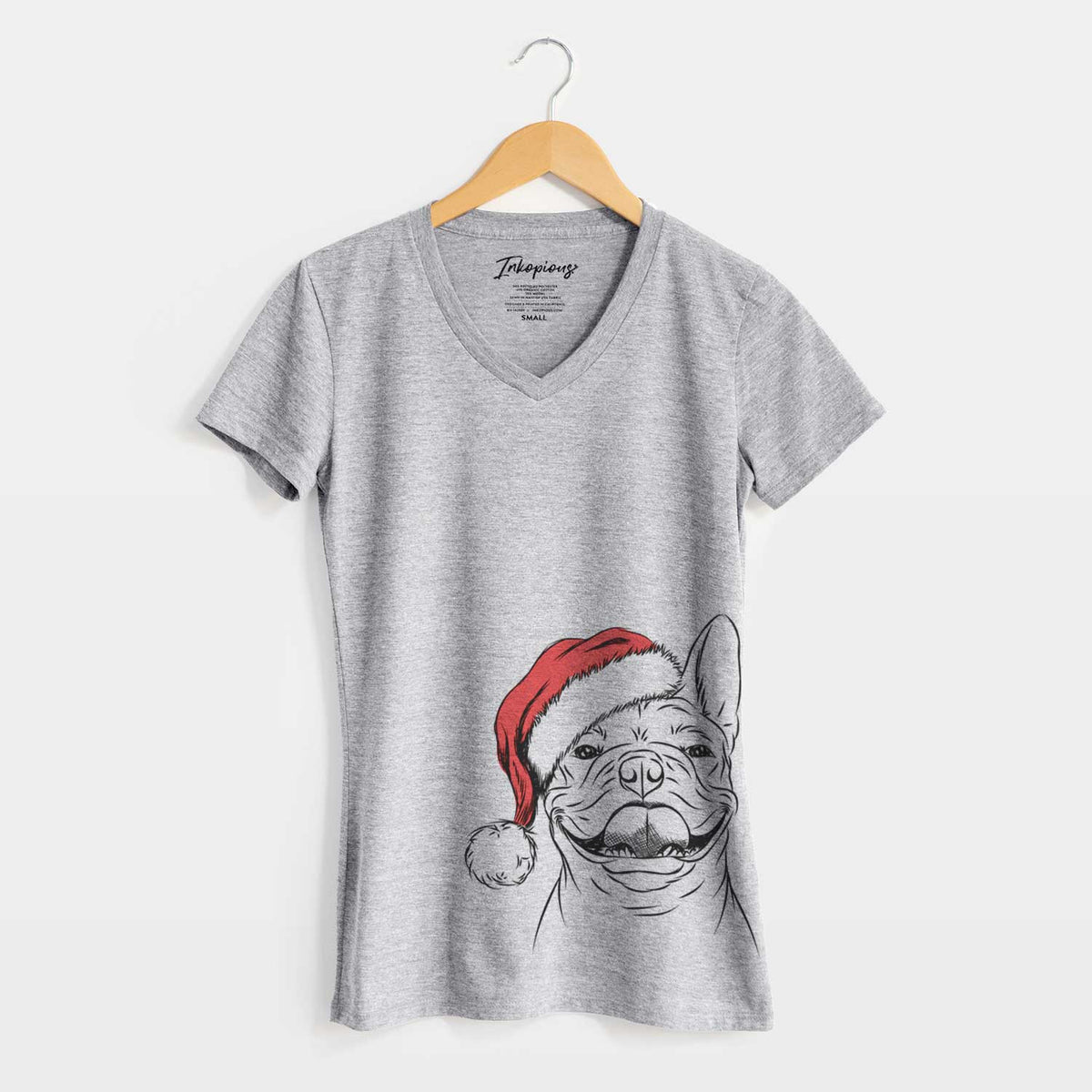 Santa Gaston the French Bulldog - Women's V-neck Shirt
