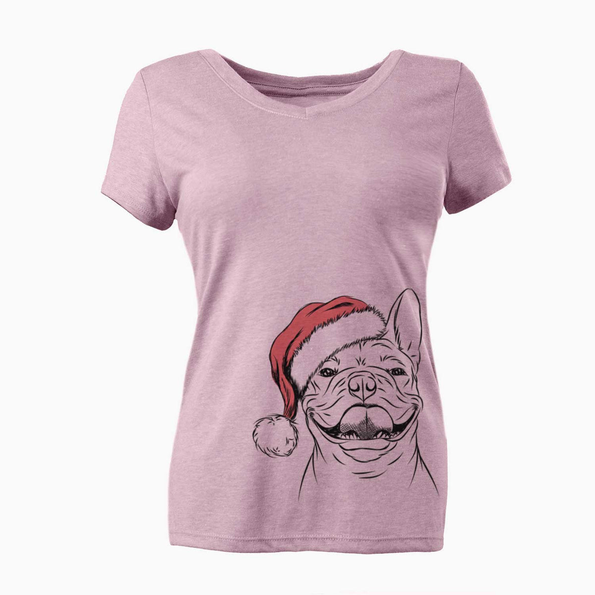Santa Gaston the French Bulldog - Women's V-neck Shirt