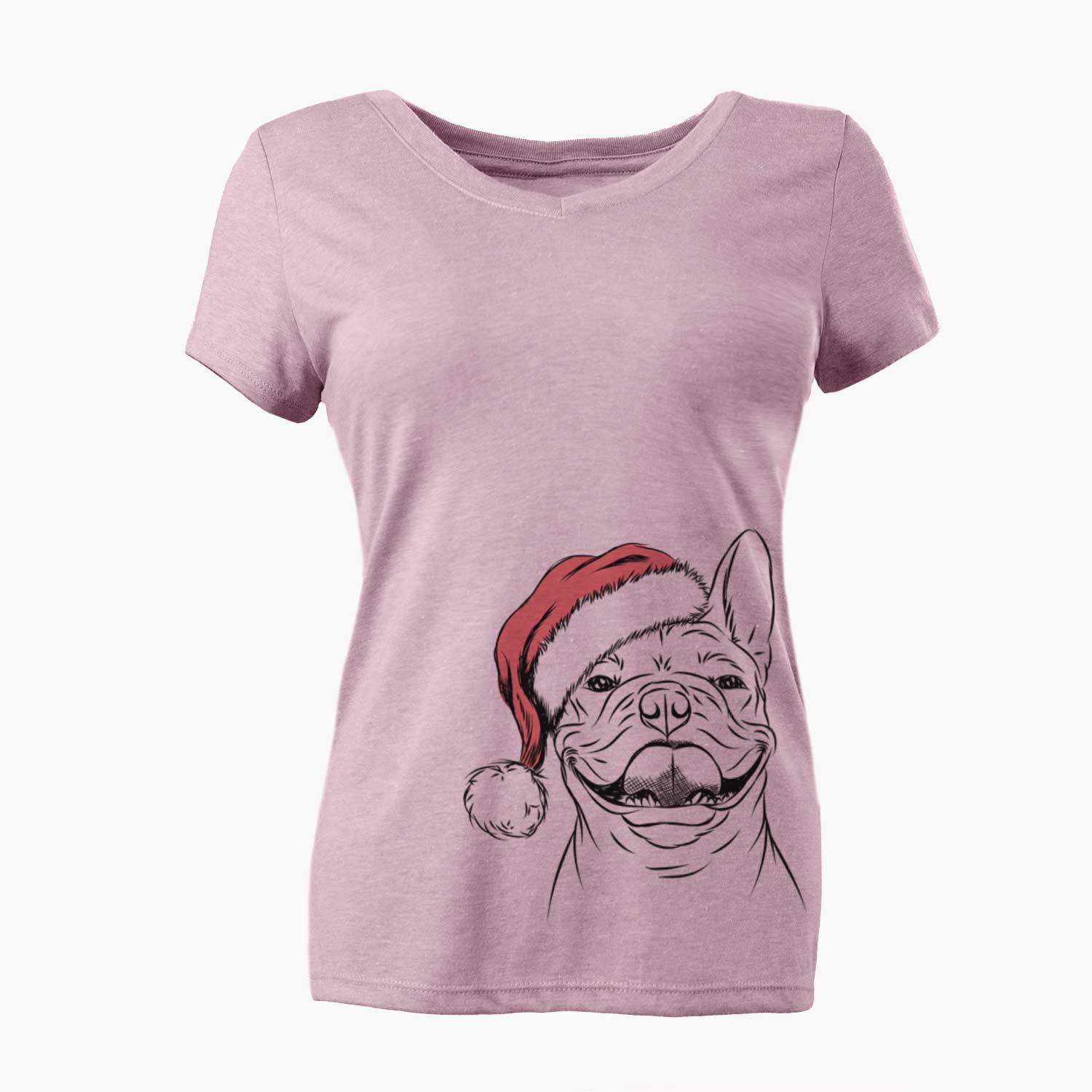 Santa Gaston the French Bulldog - Women's V-neck Shirt