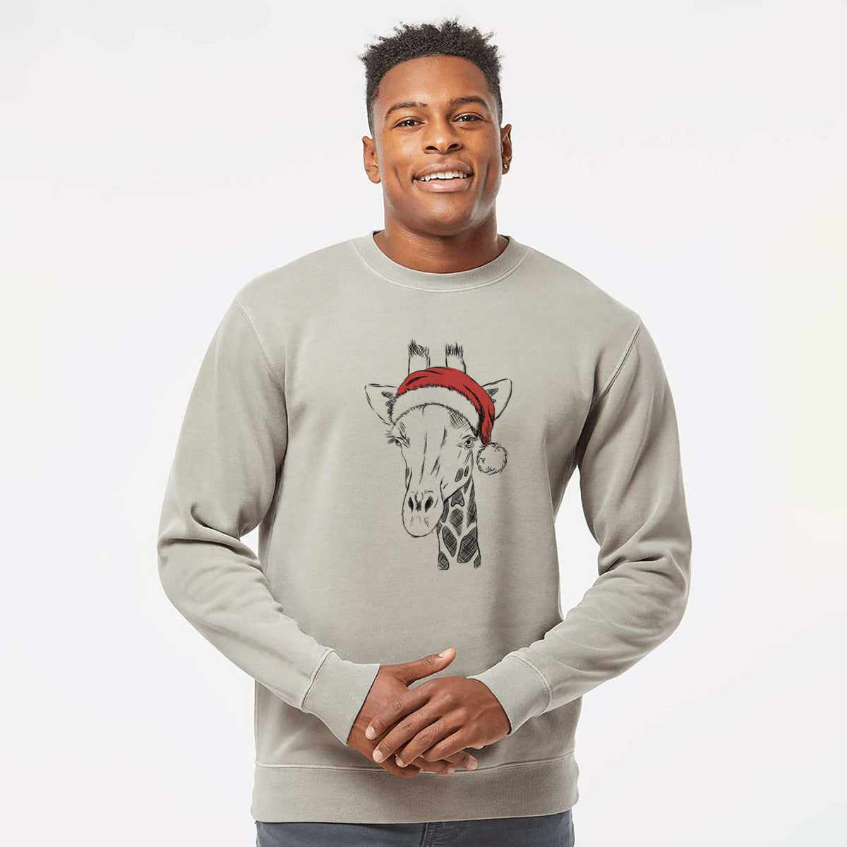 Santa Geoffrey the Giraffe - Unisex Pigment Dyed Crew Sweatshirt