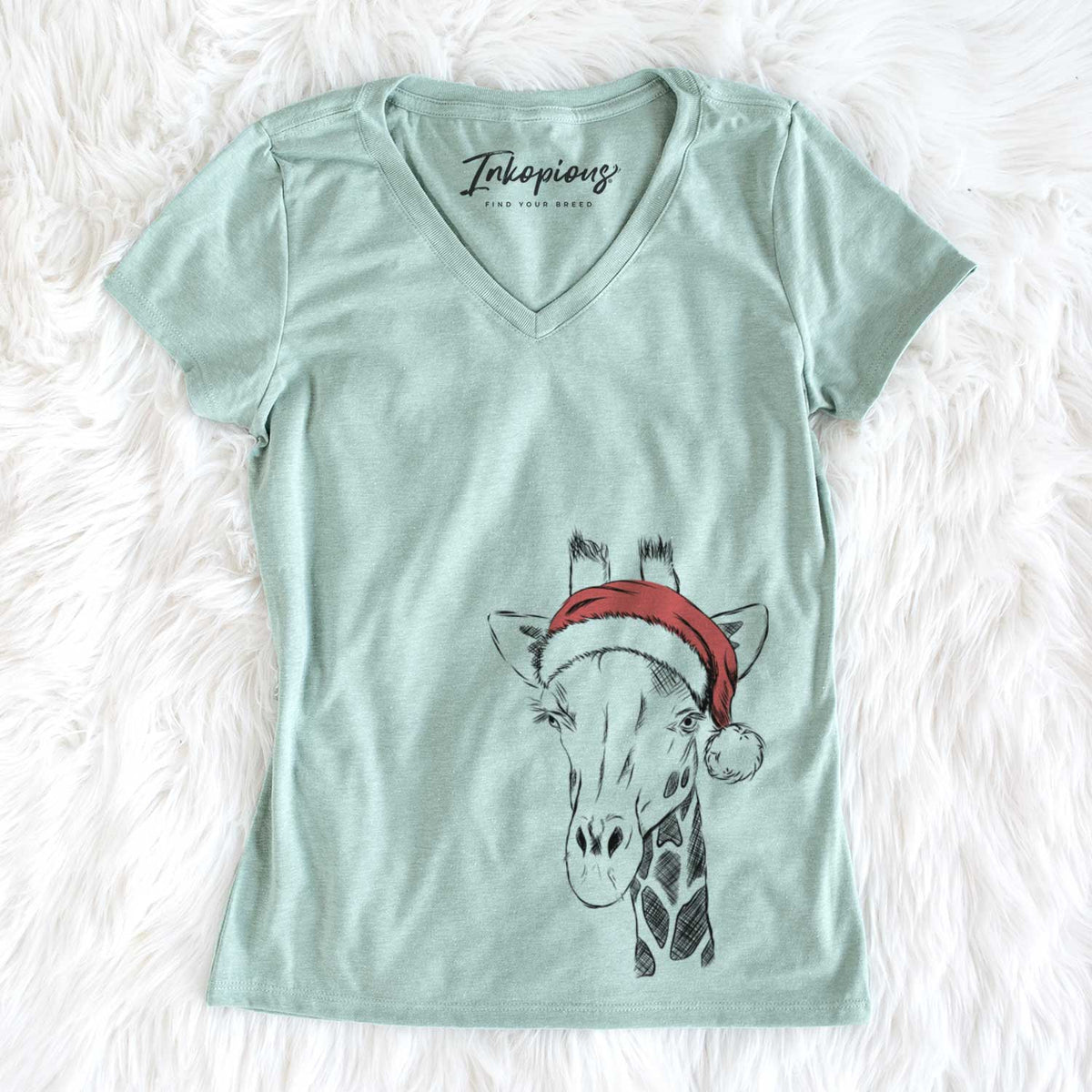 Santa Geoffrey the Giraffe - Women&#39;s V-neck Shirt