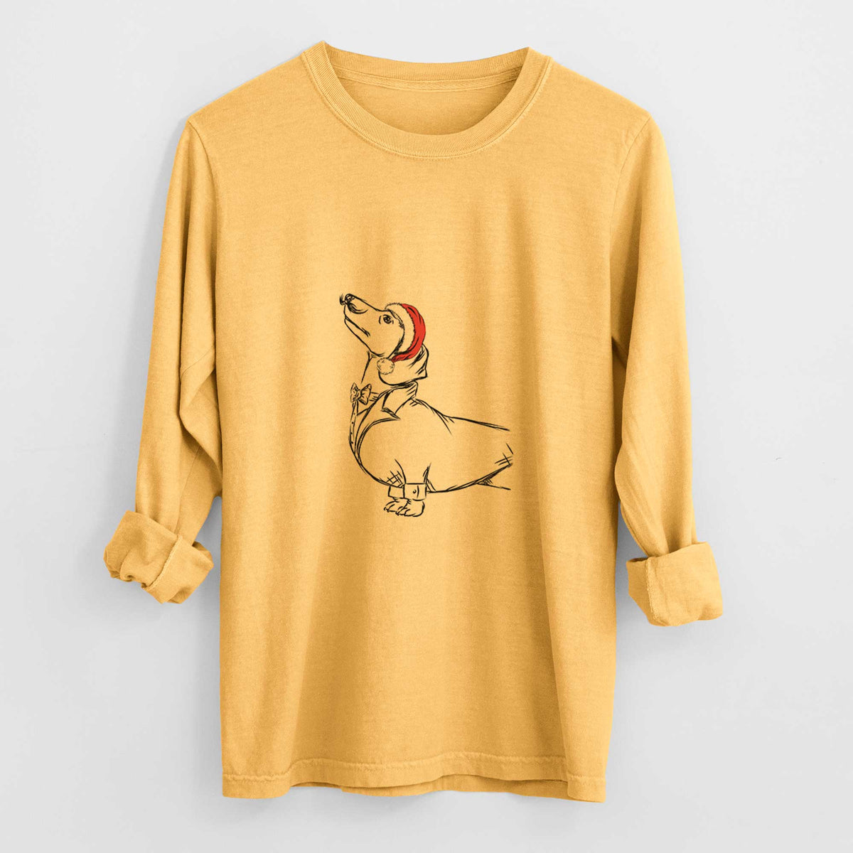 Santa George the Dachshund - Heavyweight 100% Cotton Long Sleeve