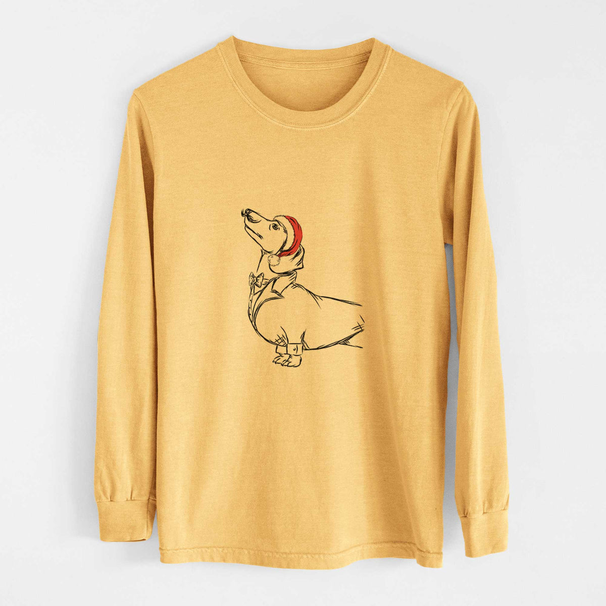 Santa George the Dachshund - Heavyweight 100% Cotton Long Sleeve