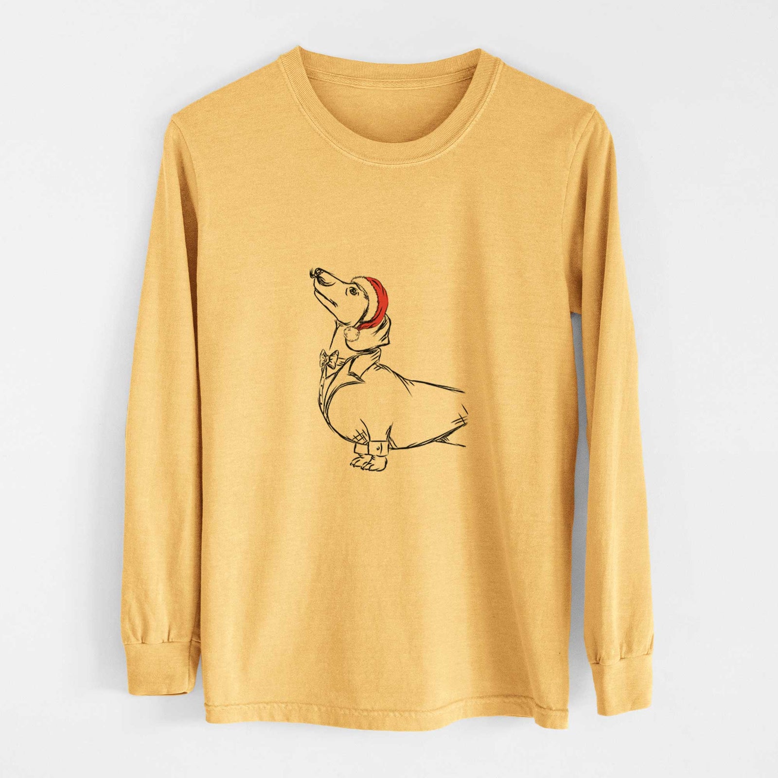 Santa George the Dachshund - Heavyweight 100% Cotton Long Sleeve