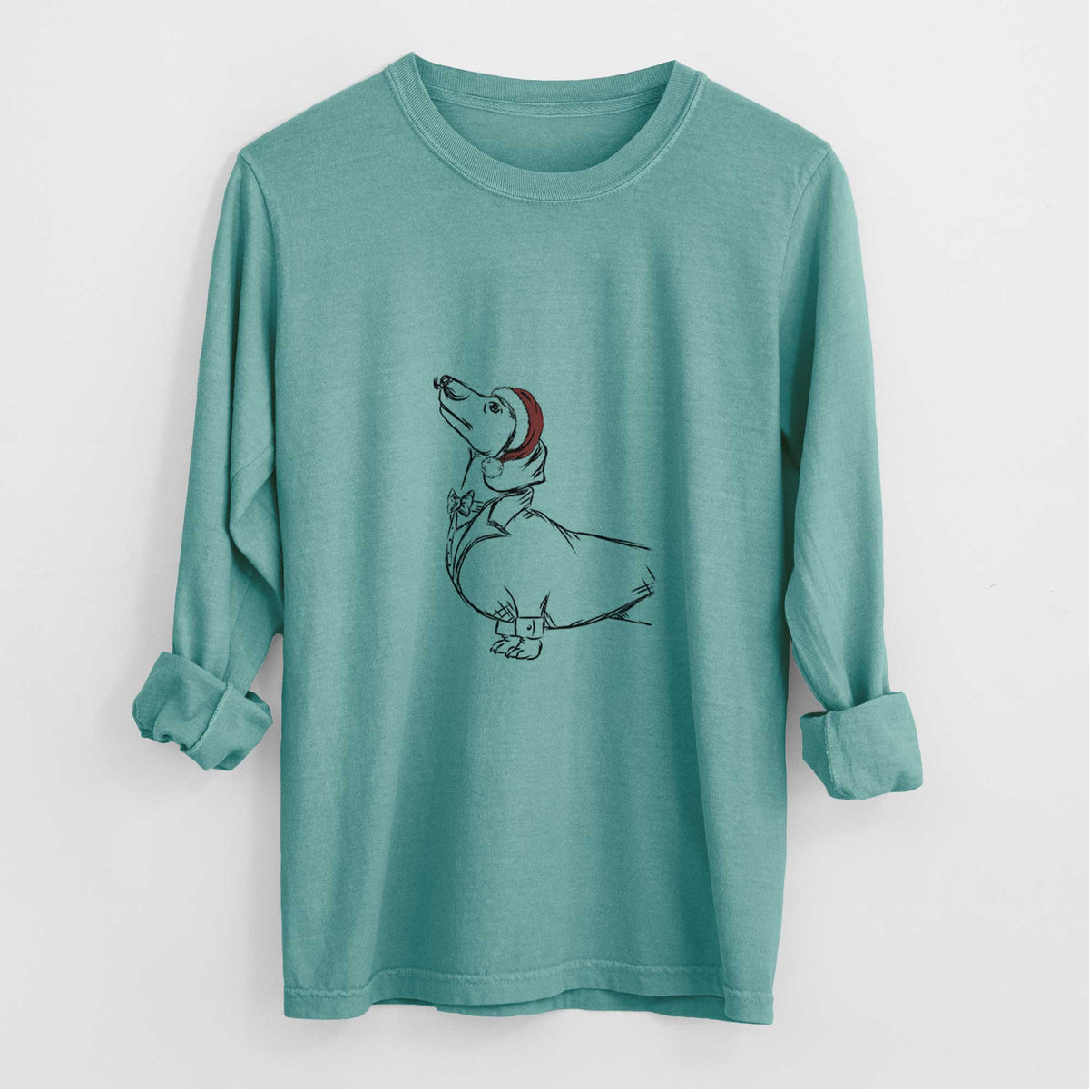 Santa George the Dachshund - Heavyweight 100% Cotton Long Sleeve