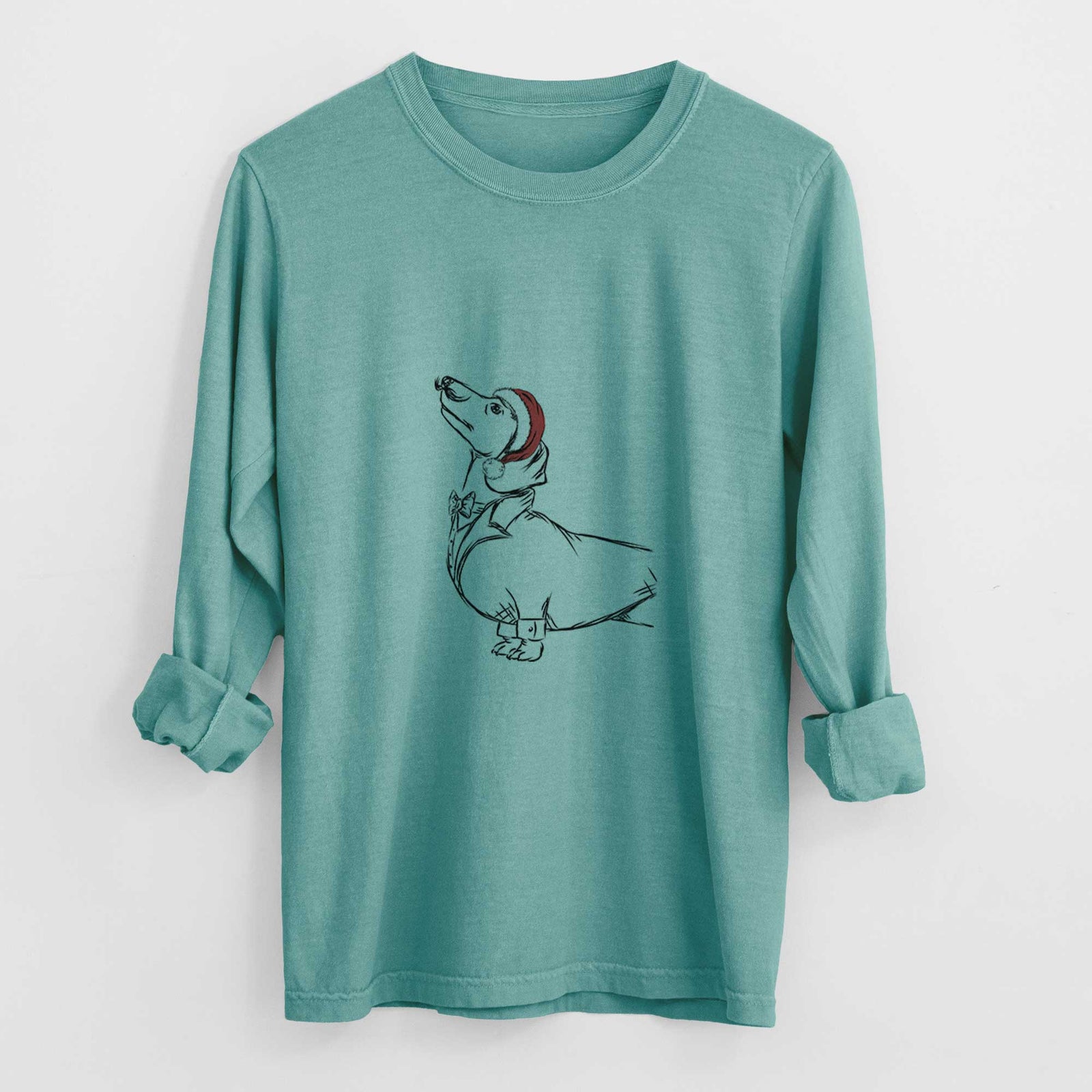 Santa George the Dachshund - Heavyweight 100% Cotton Long Sleeve