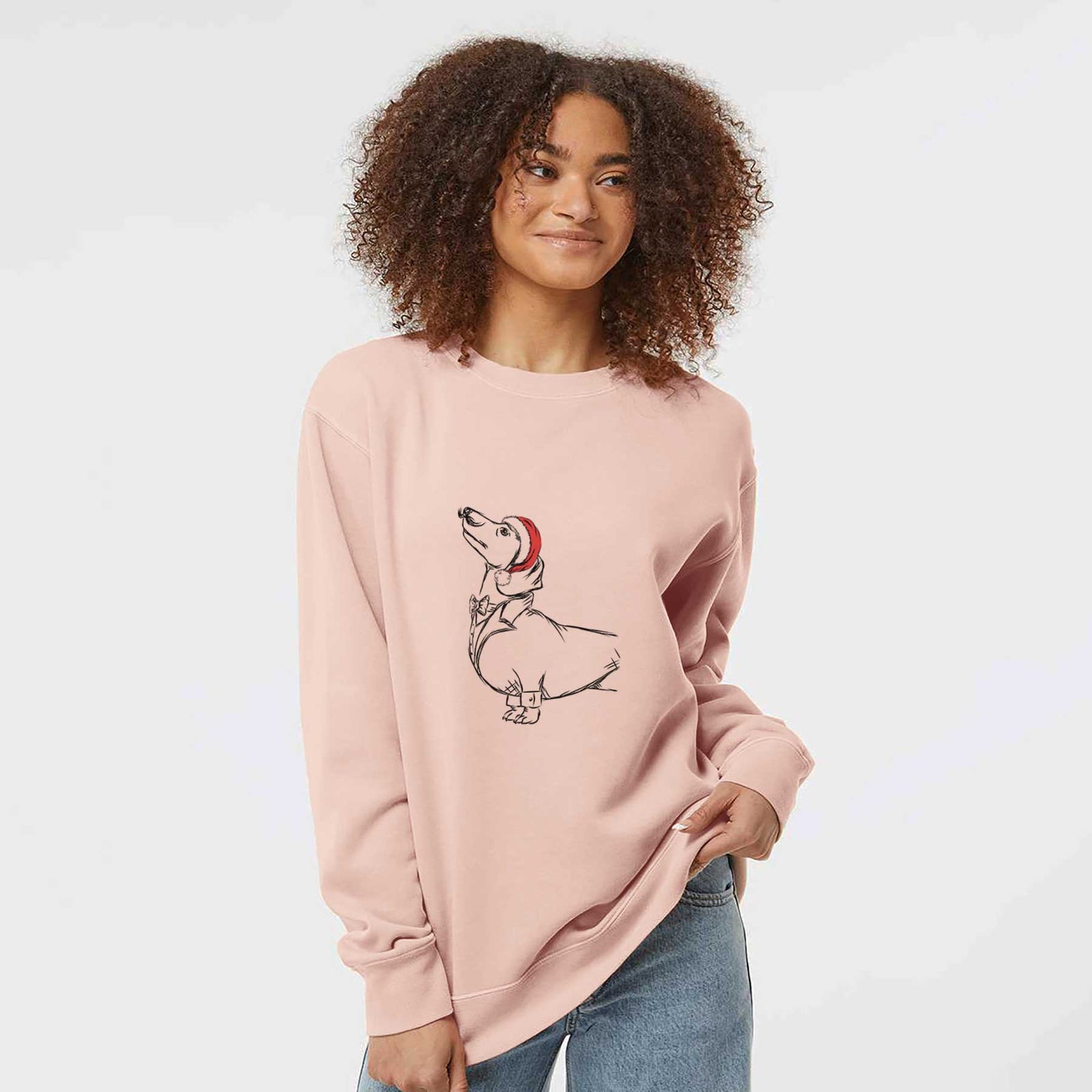 Santa George the Dachshund - Unisex Pigment Dyed Crew Sweatshirt