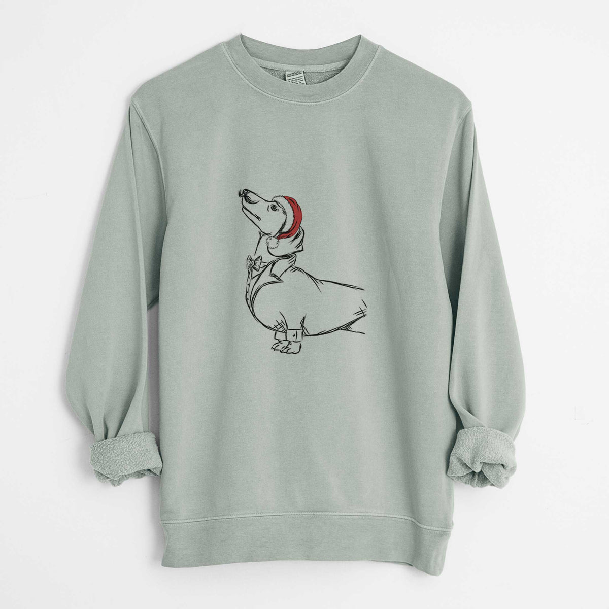 Santa George the Dachshund - Unisex Pigment Dyed Crew Sweatshirt