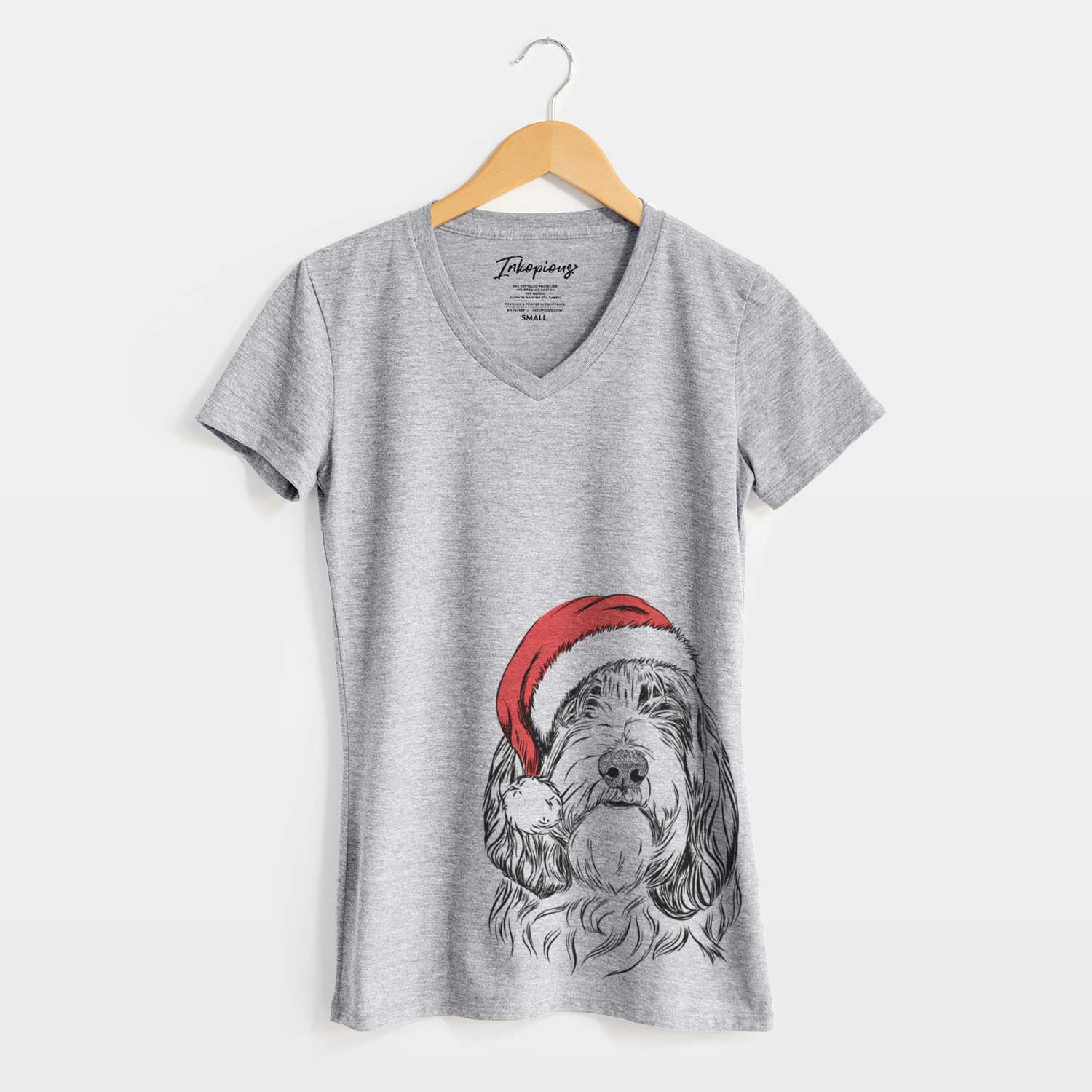 Santa Gerard the Petit Basset Griffon Vendeen - Women's V-neck Shirt