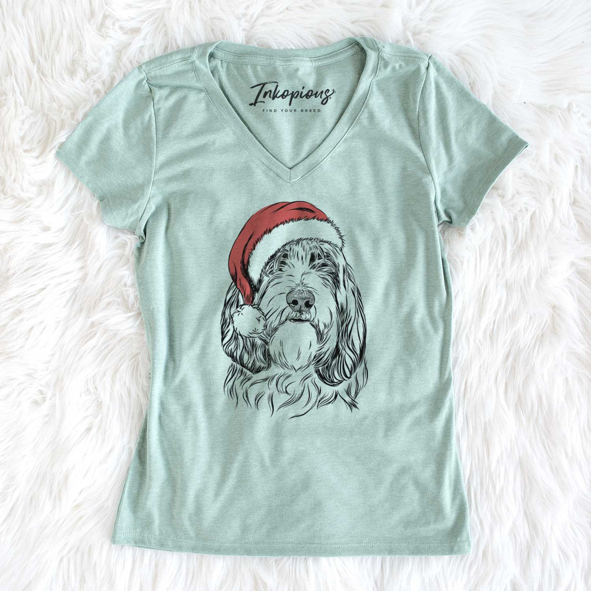 Santa Gerard the Petit Basset Griffon Vendeen - Women's V-neck Shirt