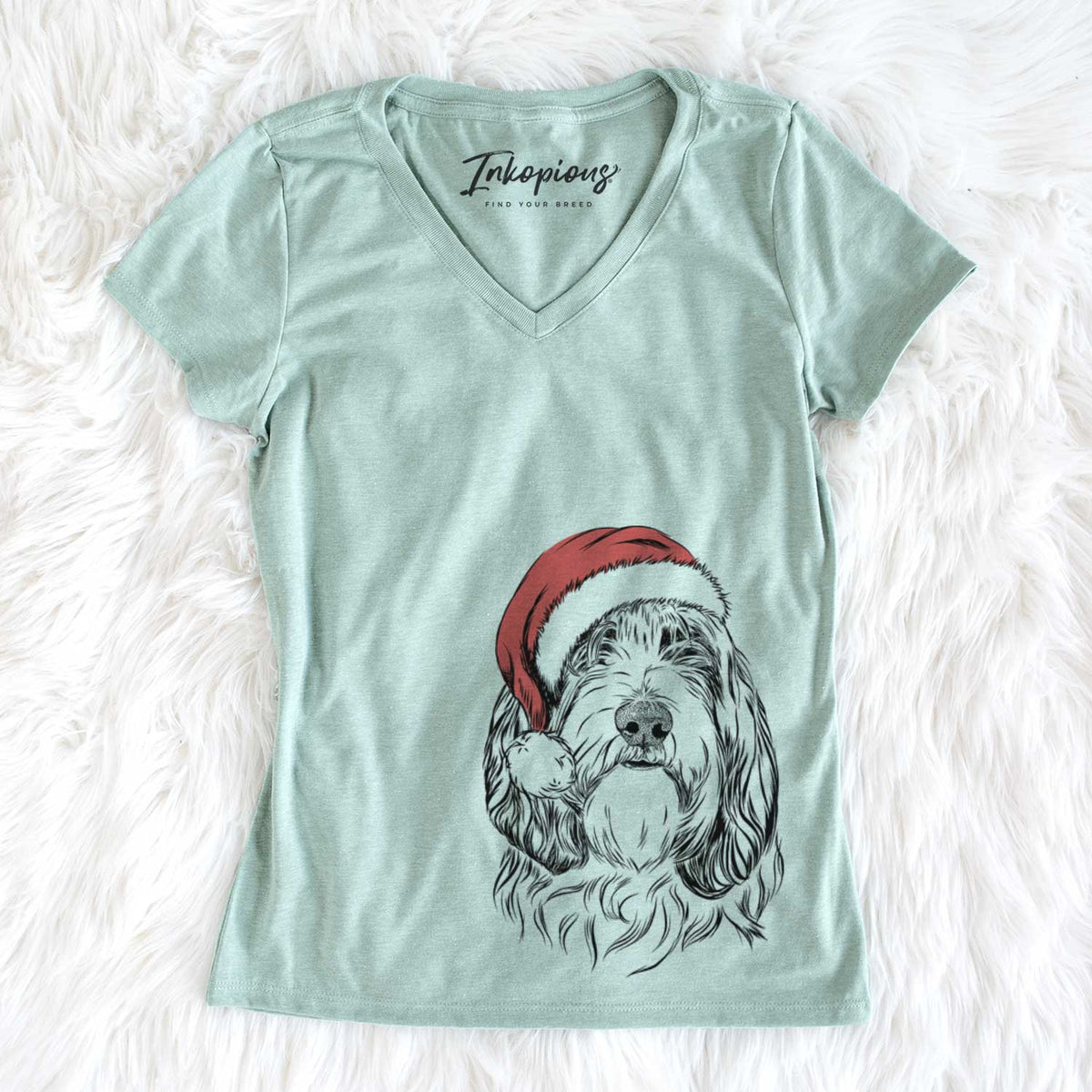 Santa Gerard the Petit Basset Griffon Vendeen - Women's V-neck Shirt