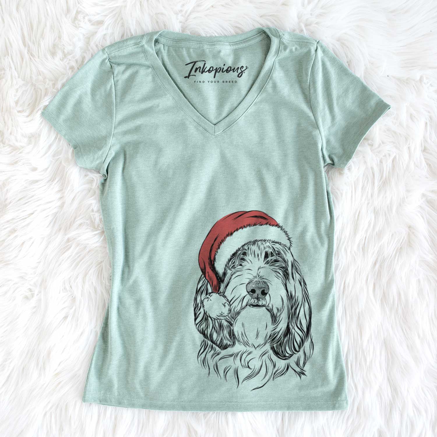 Santa Gerard the Petit Basset Griffon Vendeen - Women's V-neck Shirt
