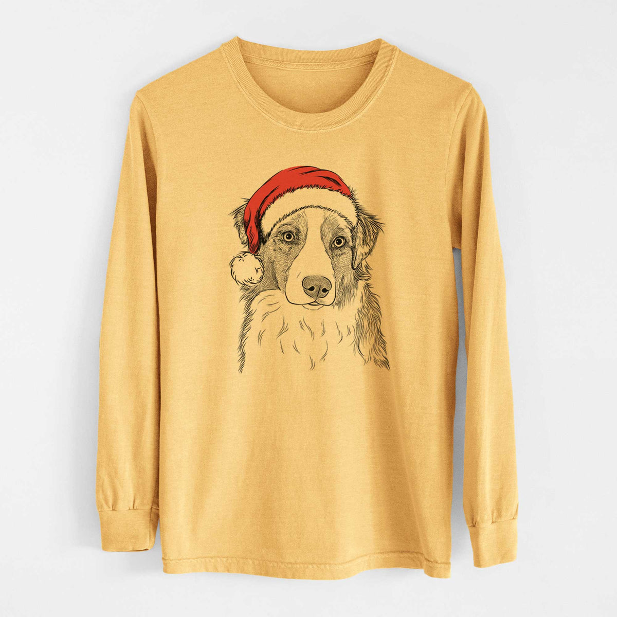 Santa Ginger the Australian Shepherd - Heavyweight 100% Cotton Long Sleeve