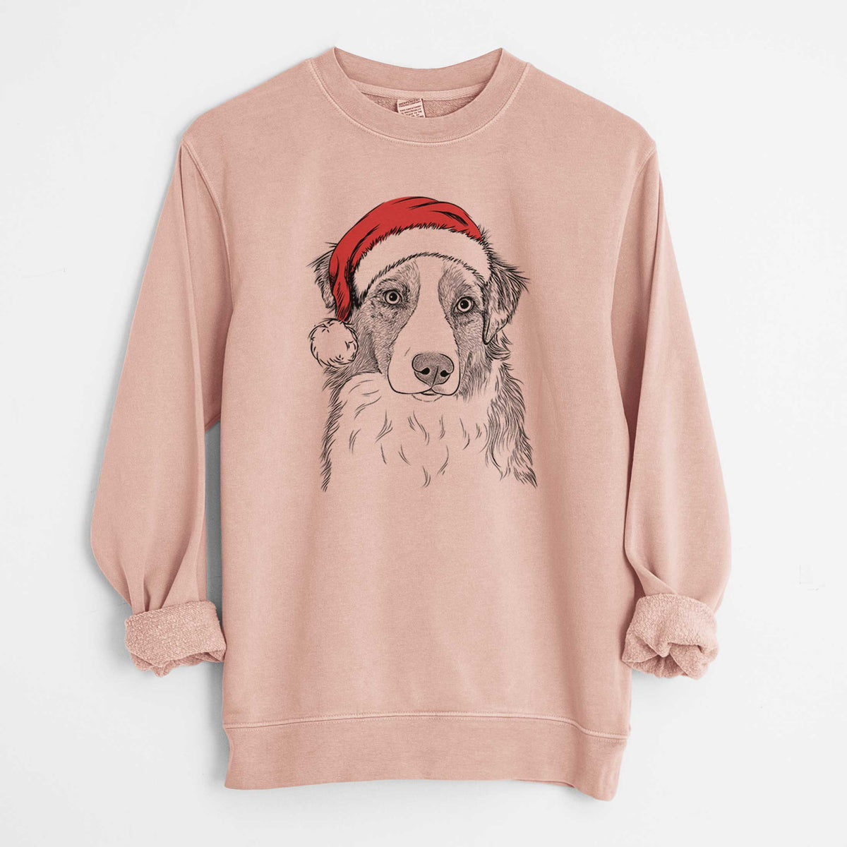 Santa Ginger the Australian Shepherd - Unisex Pigment Dyed Crew Sweatshirt