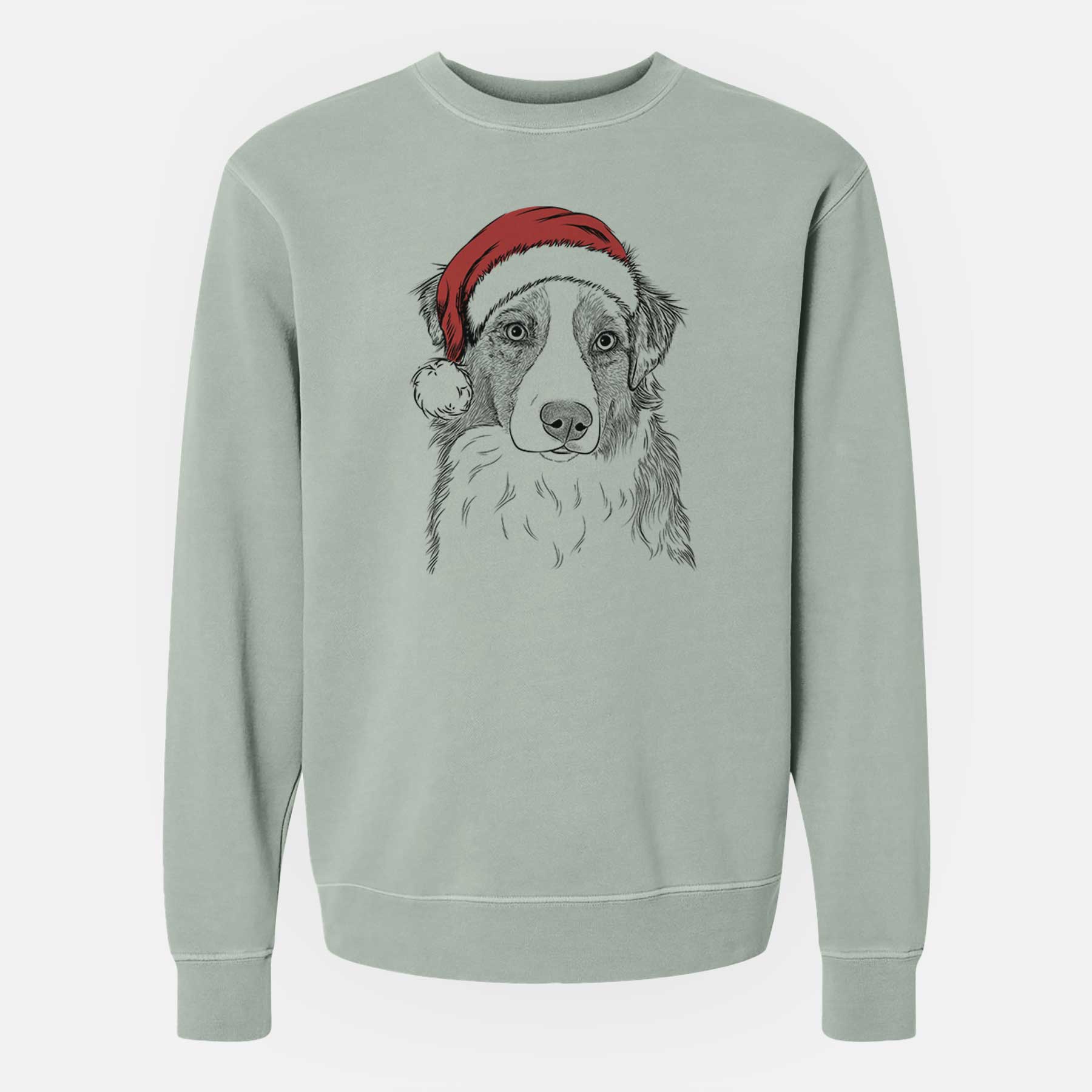 Santa Ginger the Australian Shepherd - Unisex Pigment Dyed Crew Sweatshirt