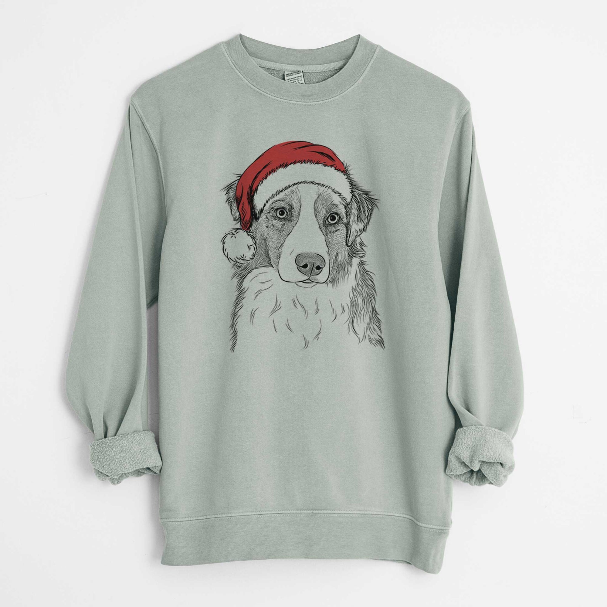 Santa Ginger the Australian Shepherd - Unisex Pigment Dyed Crew Sweatshirt