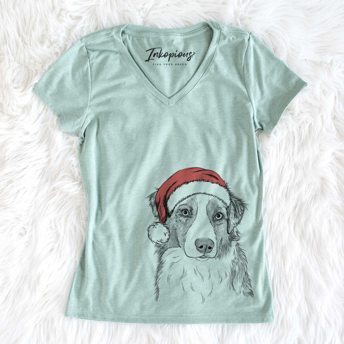 Santa Ginger the Australian Shepherd - Women&#39;s V-neck Shirt