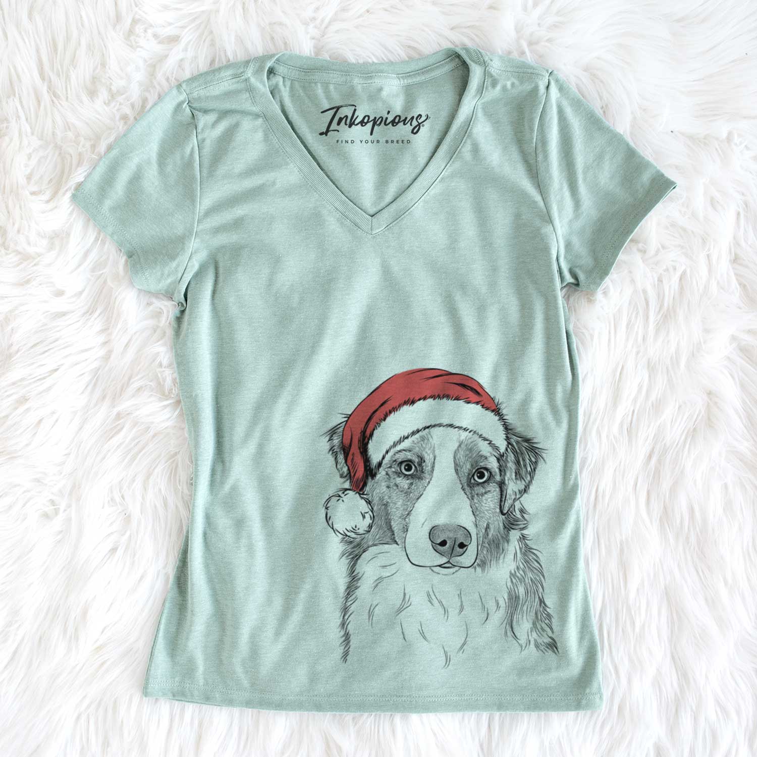 Santa Ginger the Australian Shepherd - Women's V-neck Shirt