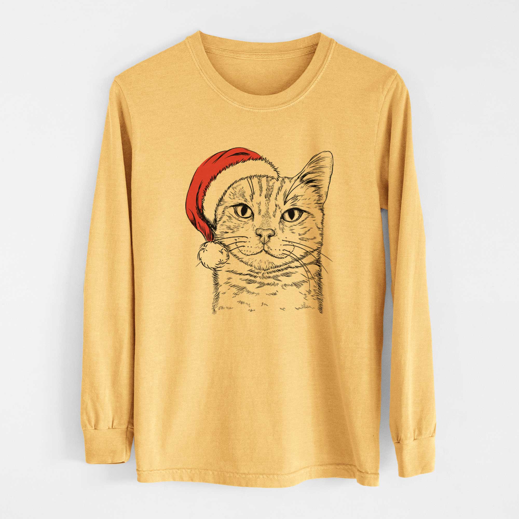 Santa Ginger Tom the Tabby Cat - Heavyweight 100% Cotton Long Sleeve