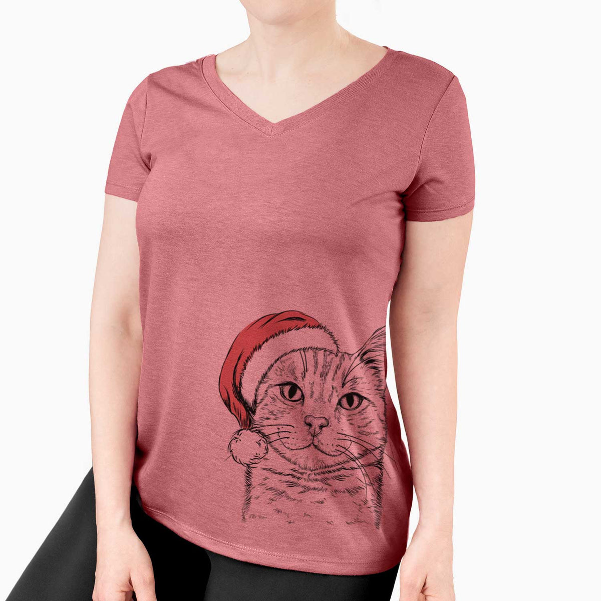 Santa Ginger Tom the Tabby Cat - Women's V-neck Shirt