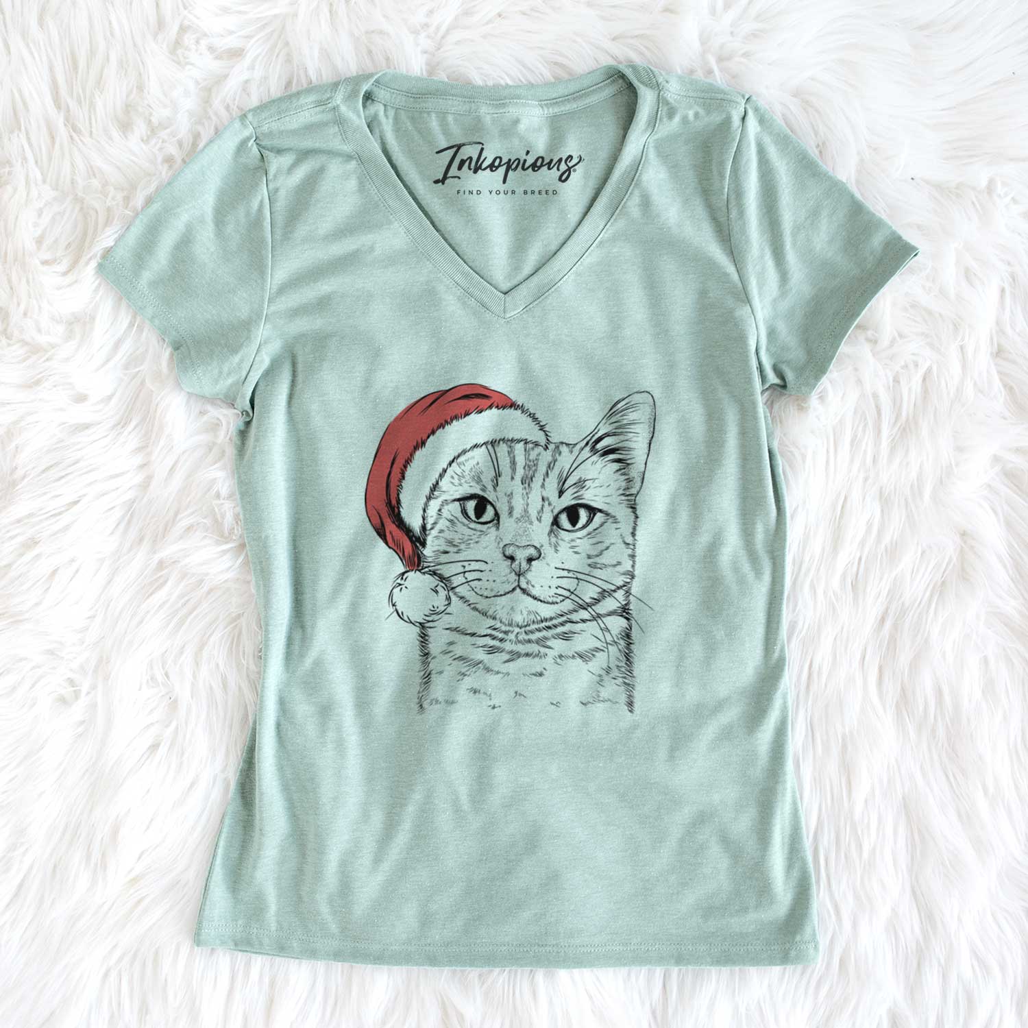 Santa Ginger Tom the Tabby Cat - Women's V-neck Shirt