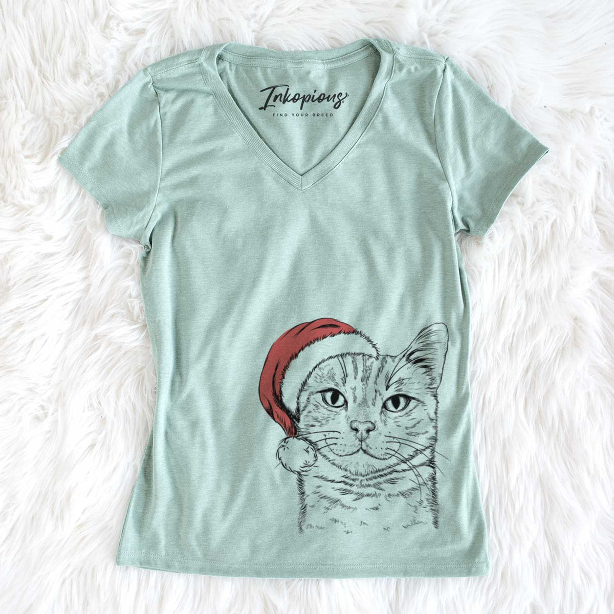 Santa Ginger Tom the Tabby Cat - Women's V-neck Shirt