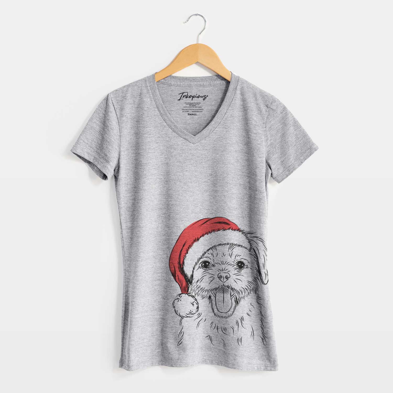 Santa Gizmo the Maltese - Women's V-neck Shirt