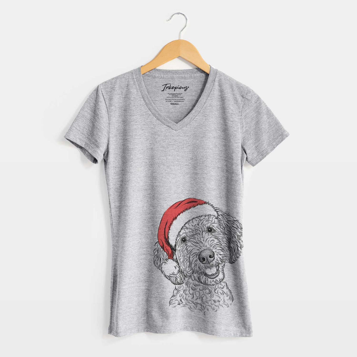 Santa Gizmo the Goldendoodle - Women's V-neck Shirt