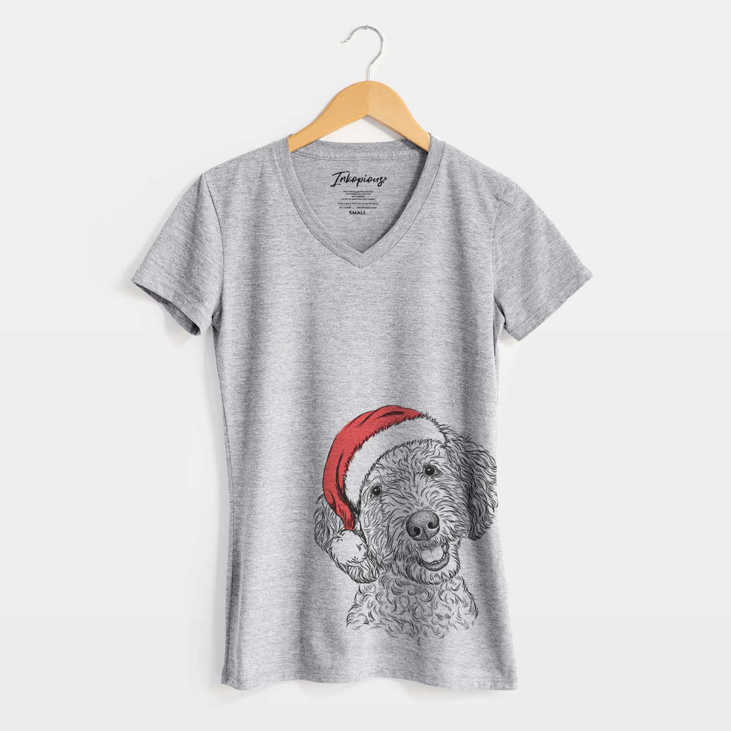 Santa Gizmo the Goldendoodle - Women's V-neck Shirt