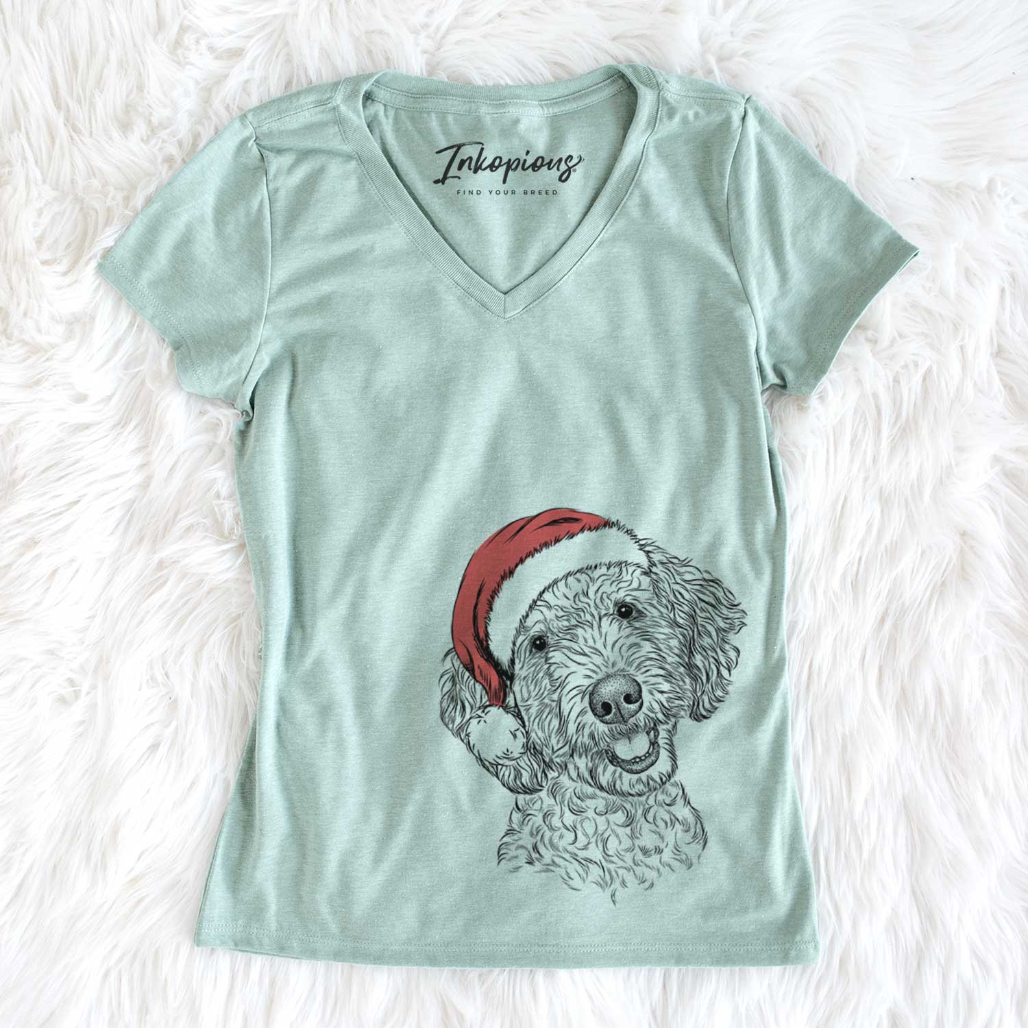 Santa Gizmo the Goldendoodle - Women's V-neck Shirt