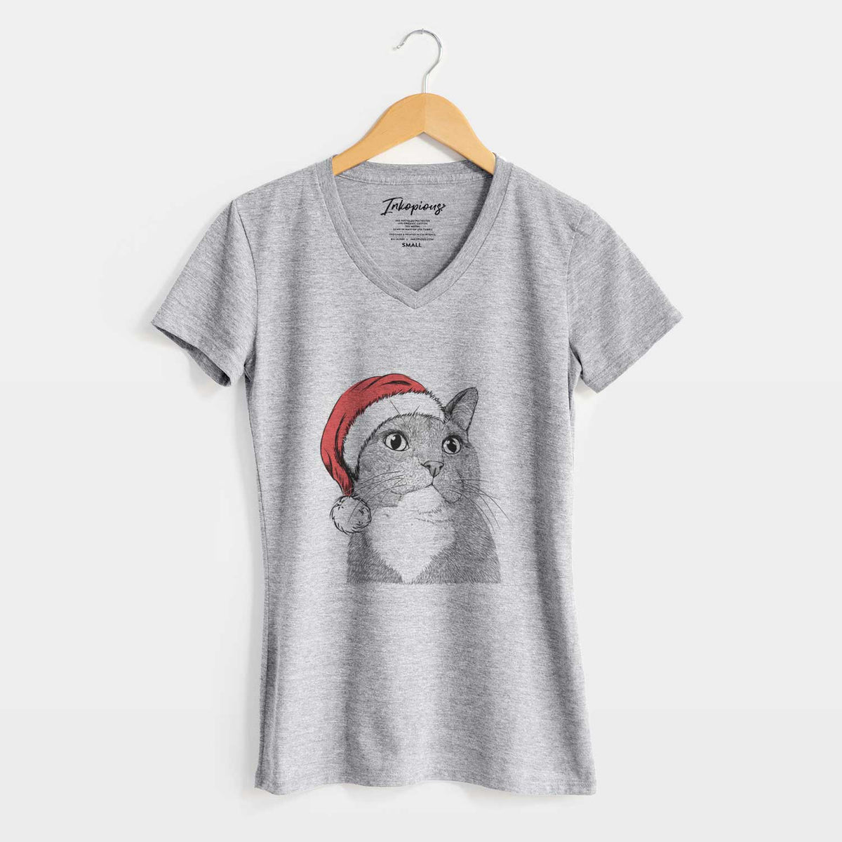 Santa Gizmo the Grey Cat - Women's V-neck Shirt