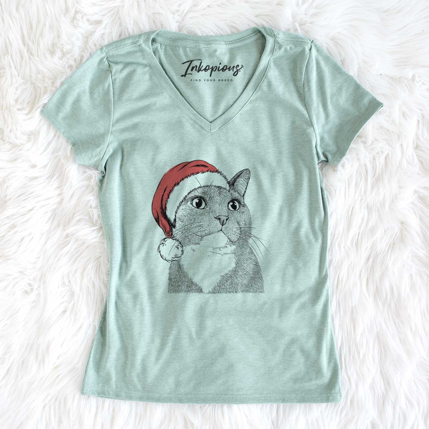 Santa Gizmo the Grey Cat - Women's V-neck Shirt