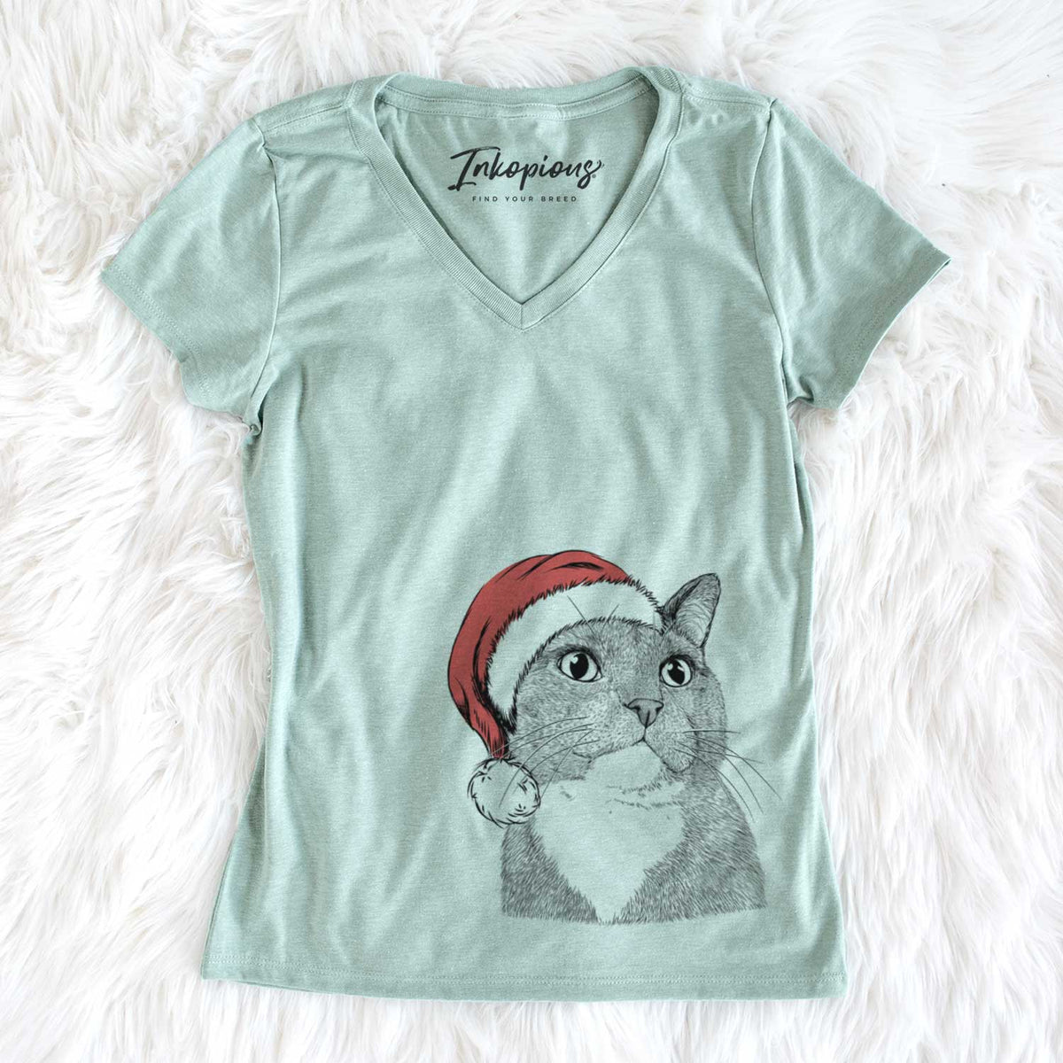 Santa Gizmo the Grey Cat - Women&#39;s V-neck Shirt