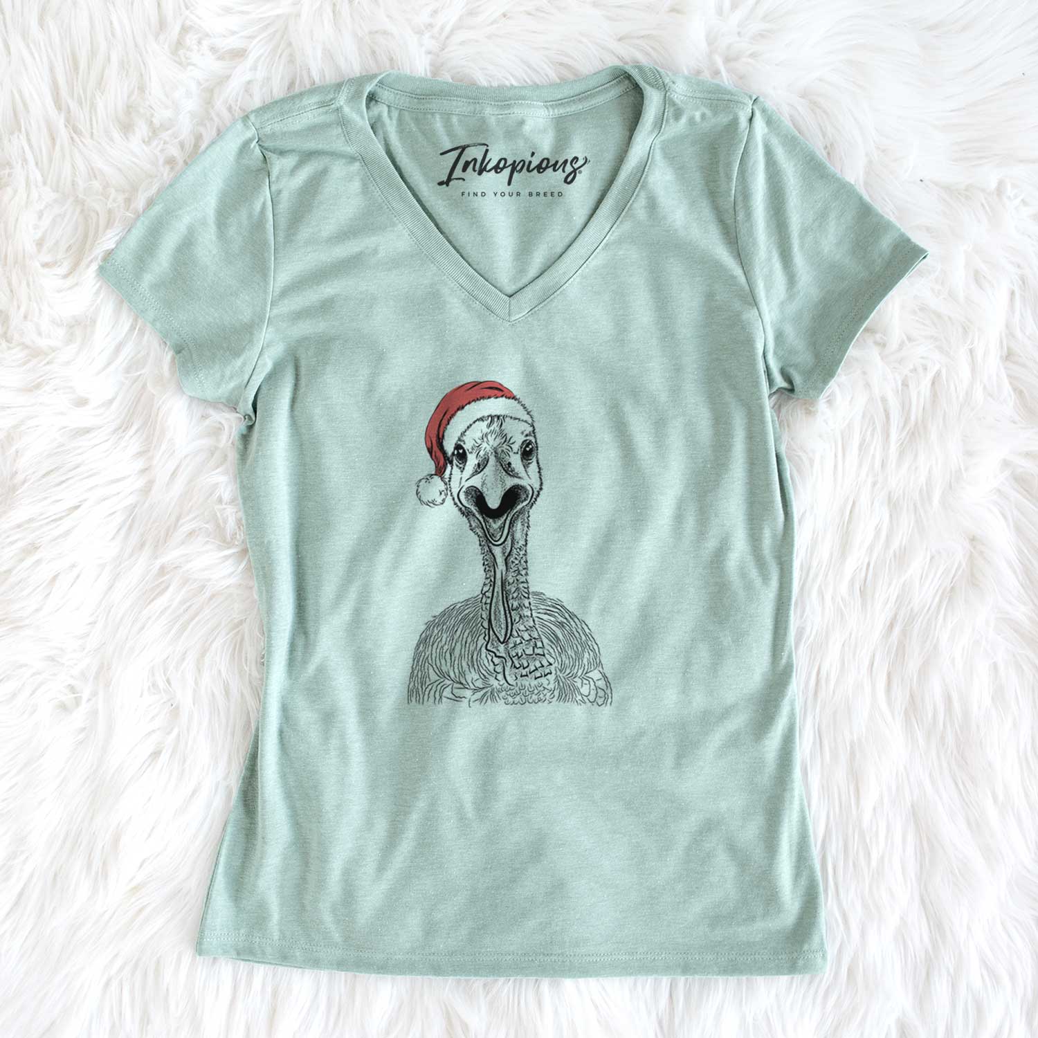 Santa Gobble the Turkey - Women's V-neck Shirt