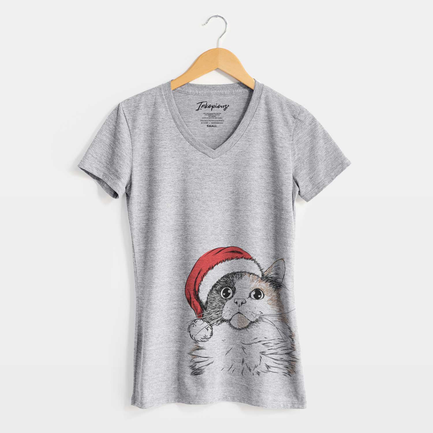 Santa Greta the Calico Cat - Women's V-neck Shirt