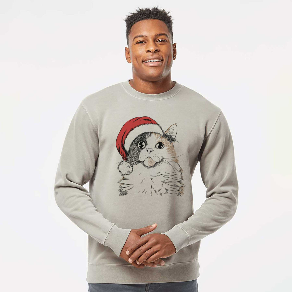 Santa Greta the Calico Cat - Unisex Pigment Dyed Crew Sweatshirt