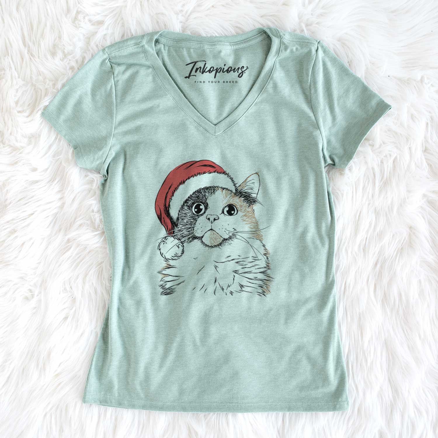 Santa Greta the Calico Cat - Women's V-neck Shirt
