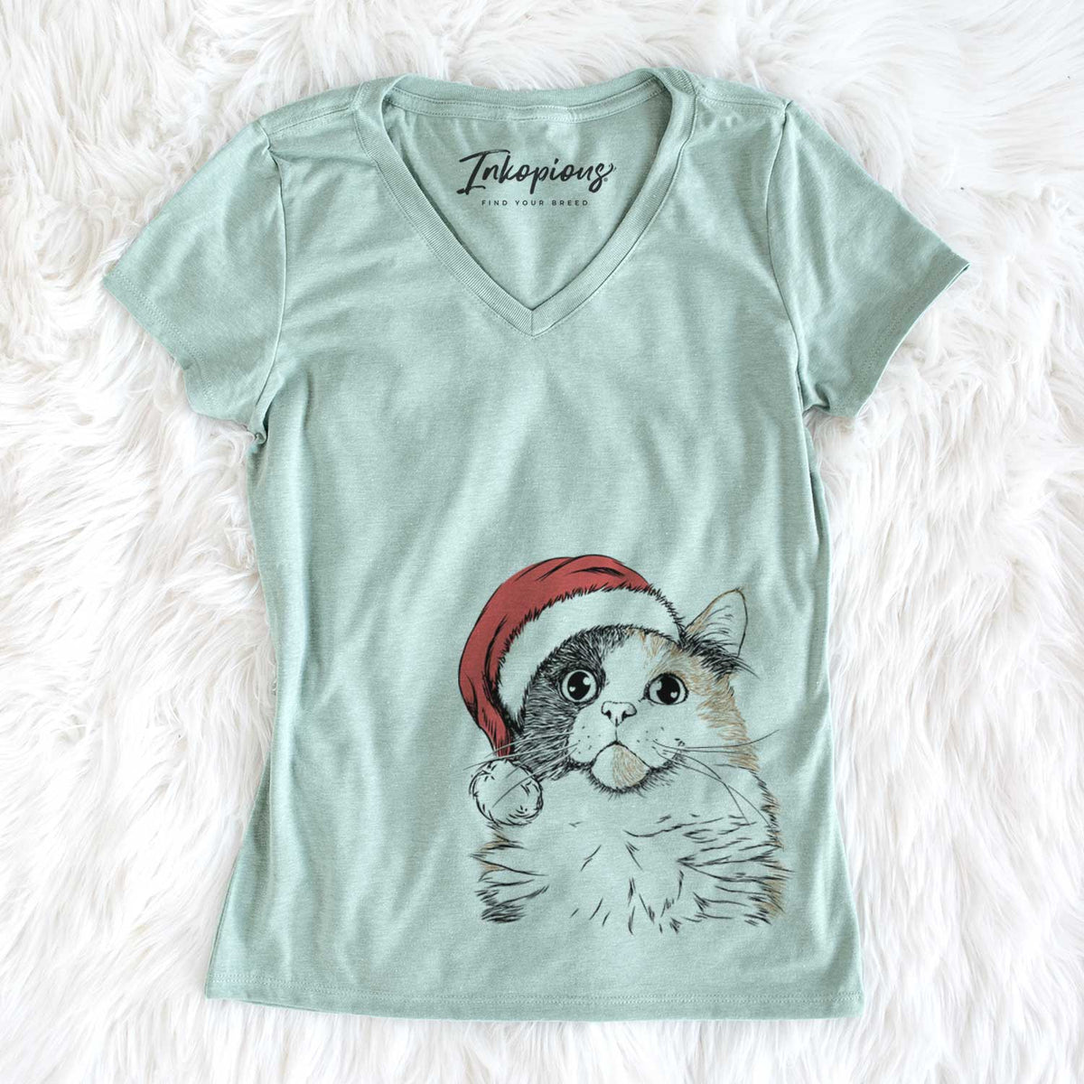 Santa Greta the Calico Cat - Women&#39;s V-neck Shirt