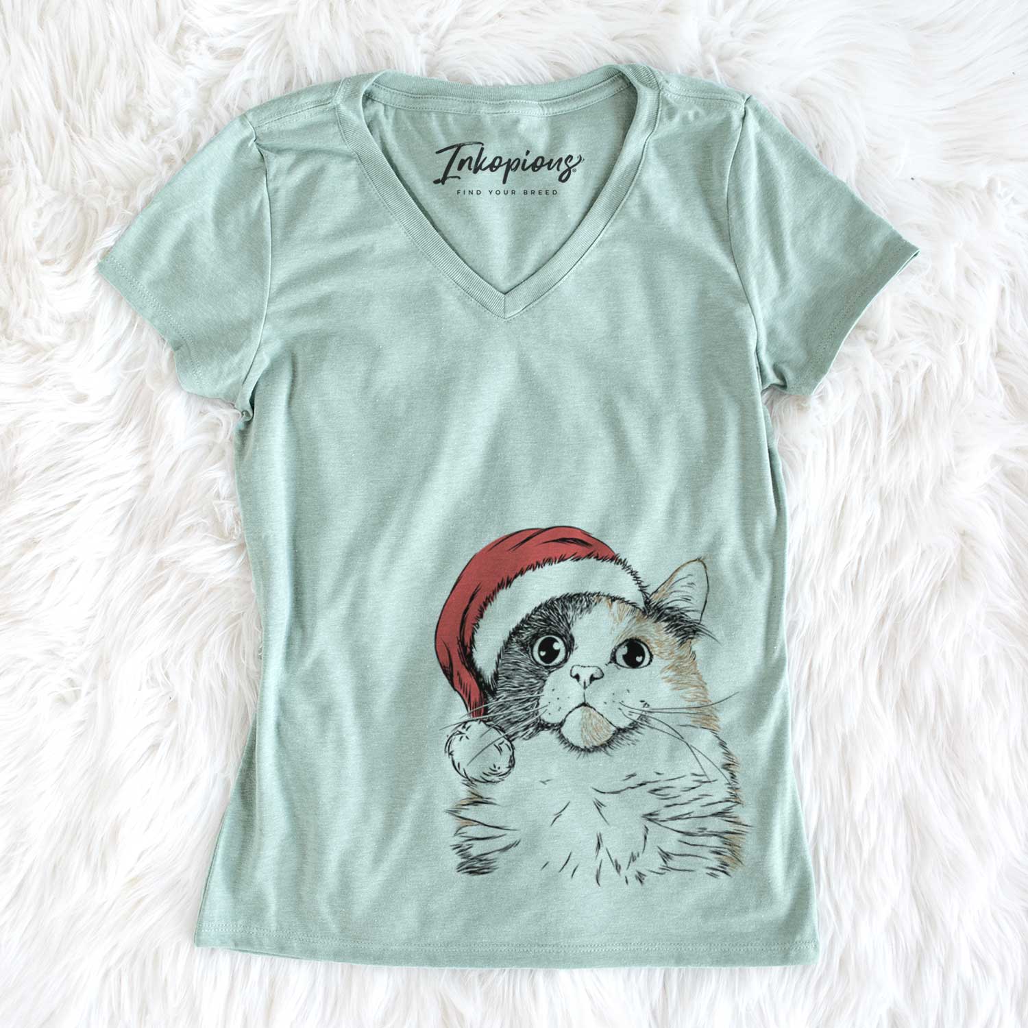 Santa Greta the Calico Cat - Women's V-neck Shirt
