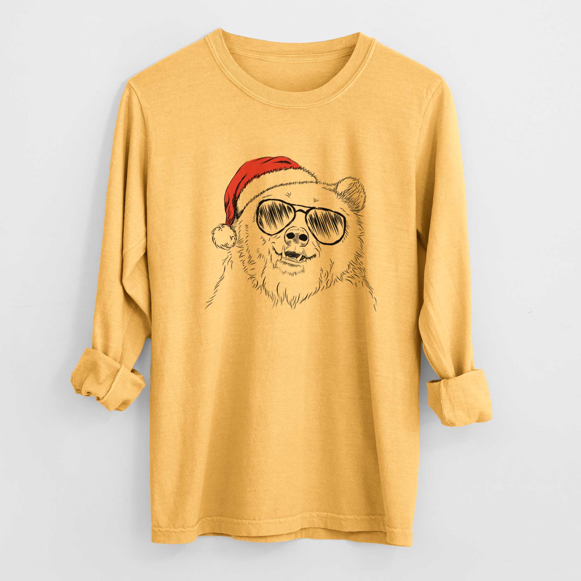 Santa Grizz the Bear - Heavyweight 100% Cotton Long Sleeve